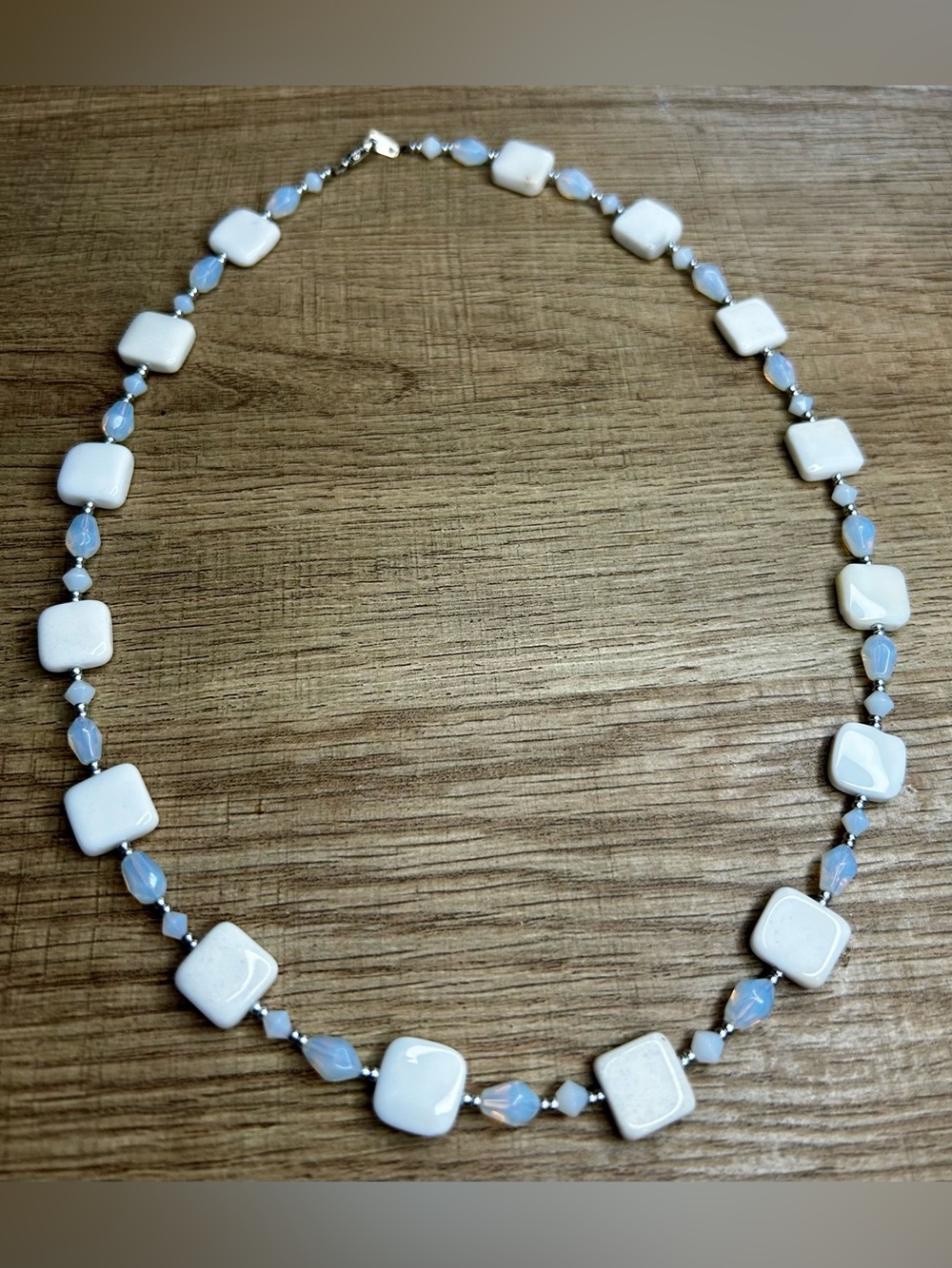 Opalite & White Glass Beaded Necklace Handmade - Picture 5 of 5